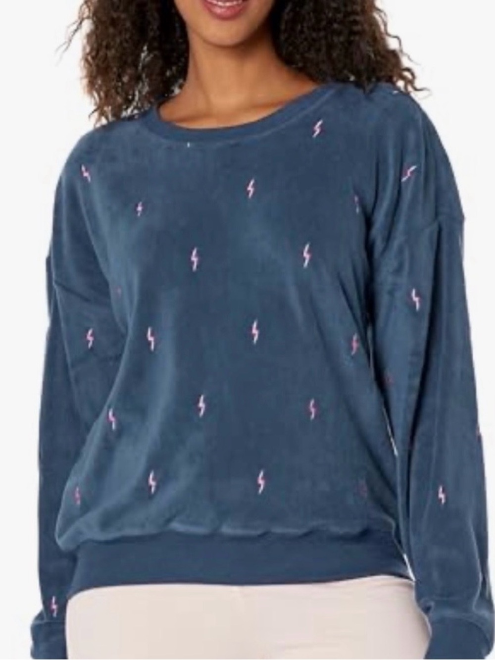 P.J. Salvage Navy Crewneck with Pink Lightning, Oversized Slouchy Loungewear